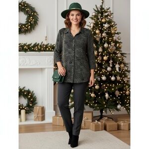 Addition Elle Metallic Silver Vintage Button Down Blouse 1X